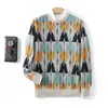25 Novas Malhas de Lã para Primavera e Outono para Homens, Gola Redonda Malhas de Base Color Block, Tops Soltos de Manga Longa Engrossados, Malhas de Lã