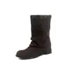 Botas Western de Moda Europeas Simples de 5 cm 2026 Otoño/Invierno Nuevas Punta Redonda Tacón Grueso sin Cordones Botines Casuales