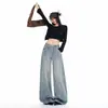 Jeans jacquard de pierna ancha curvada inspirados en lo vintage para mujer, transfronterizos, otoño 2026, de cintura alta, adelgazantes, versátiles pantalones de pierna ancha