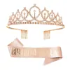 Tiara de Coroa Rainha do Aniversário Transfronteiriça Faixa de Cabeça Rainha do Aniversário com Strass Decoração de Cabelo para Festa