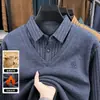 Suéter de Punto Grueso de Dos Piezas con Forro de Felpa para Hombres de Mediana Edad y Mayores, Camiseta Informal de Manga Larga con Cuello de Solapa