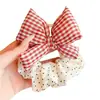 Scrunchie de algodão com laço e bolinhas, acessório de cabelo xadrez, elástico de cabelo, corda para coque de cabelo para crianças