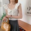 Encaje lazo con cordones puño pequeño volado chaleco con almohadilla en el pecho para mujer verano estilo coreano dulce combinable corto prenda exterior moda