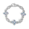 Hebilla de Diamantes Completa Transfronteriza Europea y Americana Cadena de Bolas de Trébol de Cuatro Hojas Joyería Hip-Hop Accesorios de Moda Pulsera de Piedras Preciosas de Zirconia Colorida
