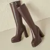 Primer Encuentro Ji Botas Elásticas de Tacón Alto Adelgazantes Impermeables Plataforma Botas Largas Mujer Punta Cuadrada Tacón Grueso Suela Gruesa Hasta la Rodilla Ajustadas Botas Largas