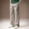 Calça masculina de alta qualidade em Lyocell Tencel, confortável, solta, de perna reta, estilo fino para primavera/verão com textura plissada, calça casual de secagem rápida