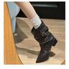 Botas vaqueras de punta para mujer, Botines adelgazantes Melard para otoño e invierno, Botas de montar retro de tacón grueso a media pantorrilla