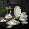 Louça de Mesa de Cerâmica Moderna Simples de Luxo Leve Jingdezhen High-end Doméstico Phnom Penh Porcelana Óssea Tigela de Arroz Prato Conjunto