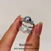 Anillo de Plata de Ley S925 Trébol de Cuatro Hojas Perla Japonés y Coreano Diseño Clásico Simple Anillo Ajustable Configuración de Anillo de Perla DIY
