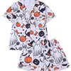 Pijama estampado europeo y americano transfronterizo de Halloween para mujer, cárdigan ligero de verano con solapas y manga corta, conjunto de ropa para el hogar al por mayor