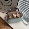 Bolsa Pequena Quadrada Patchwork de Cor Contrastante Estilo Coreano para Mulheres 2026 Nova Moda Bolsa de Mão Desenho Animado Bolsa de Ombro Transversal Bolsa Pequena Casual