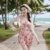 Traje de Baño para Pareja 2025 Nuevo Verano Luna de Miel Orilla del Mar Playa Protección Solar Cover-Up Tirantes Una Pieza Estilo Falda Traje de Baño para Mujer