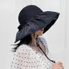 Sombrero de Pescador de Ala Ancha para Cubrir la Cara, Sombrero de Sol Negro de Goma con Protección Solar y Lazo, Sombrero Versátil de Verano Estilo Coreano para Mujer