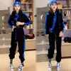 Conjunto Casual Esportivo para Mulheres Primavera e Outono Blusa de Moletom com Capuz e Cordão Bloco de Cores Diagonais Mangas Longas Calças Jogger Conjunto de Duas Peças