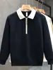 Sudadera con cremallera hasta la mitad y solapa, manga larga, estilo Old Money casual para hombre, chaqueta, novedad Otoño/Invierno 2026, top