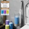 Escova de vaso sanitário descartável para uso doméstico, não precisa furar furos, montada na parede, vem com líquido de limpeza substituível, adequada para limpeza de banheiro