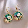 Brincos de Flor Pérola Estilo Pintura a Óleo Jardim de Monet Brincos Modernos Elegantes Estilo Palaciano Luxo Acessível Brincos Retrô Literários