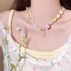 Acessórios Amarelo Dopamina de Verão Doce Frio Colar com Laço e Contas para Mulheres Foto de Férias Corrente para Clavícula Gargantilha Doce