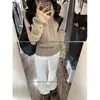 Calça Jeans Branca Longa de Cintura Baixa Elástica Flare para Mulheres Altas, Inverno, Caimento Solto, Emagrecedora, Bootcut Comprimento Total