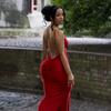 Comércio Exterior Transfronteiriço Europa e Estados Unidos elegante sexy vestido de noite saia decote V costas abertas alça saia sereia vestido atacado