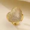 Anillo Abierto de Corazón con Circonita Chapado en Cobre Oro de 18 Quilates Nuevo Producto Transfronterizo para Mujer Anillo Versátil de Gama Alta Nicho Ins
