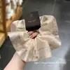 Goma de pelo plisada de satén con degradado de flor de rosa, doble capa, para mujeres, con perla, temperamento suave, para moño, coleta baja