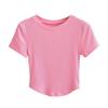 Camiseta de Manga Corta con Cuello Redondo y Bajo Curvo Estilo Europeo y Americano para Mujer, Verano Nuevo, Chica Caliente, Cintura Alta, Adelgazante, Top Básico Corto