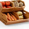 Cesta de Almacenamiento de Verduras de Madera de Doble Capa Apilable para Cocina Estante de Almacenamiento de Escritorio Caja de Almacenamiento Miscelánea Multipropósito Sin Tapa