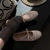 Zapatos Chuyuji estilo francés con tallado hueco planos Mary Jane para mujer, versátiles zapatillas de ballet planas con cordones y punta redonda