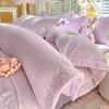 Juego de Cuatro Piezas de Cama de Terciopelo de Leche Tallado de Alto Peso Otoño e Invierno Antiestático Funda de Edredón con Doble Cara de Felpa Ropa de Cama