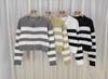 Casaco suéter listrado com zíper de cor contrastante estilo coreano nicho feminino outono curto design gentil top cardigã chique
