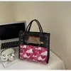 Bolsa de Mano Translúcida con Forma de Corazón, Lona Portátil, Estampado de Corazón Color Durazno, Neceser con Cremallera, Neceser Cuadrado de Gran Capacidad