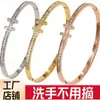 Pulseira Transfronteiriça em Aço Inoxidável Cravejada de Diamantes em Forma de H Pulseira Banhada a Ouro para Mulheres Versátil Estilo Ins de Luxo Leve Joalheria de Diamantes Completa Atacado Retenção de Cor
