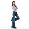 Jeans retro azules de tiro bajo acampanados para mujer, nueva colección otoño 2026, pierna recta elástica, pantalones acampanados que no ajustan