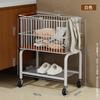 Cesto de Roupas Sujas Doméstico, Cesto de Armazenamento de Roupas Estilo Antigo, Cesto de Lavanderia para Banheiro, Rack de Armazenamento com Carrinho Removível para Banheiro