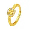 Vietnam Sa Oro Diamante Incrustado Cubo de Azúcar Colgante Mujeres Simple Cuadrado Pequeño Anillo de Azúcar Aretes Stud Set de Joyería de Cobre Chapado en Oro