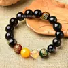 Pulsera de Ágata Negra y Roja Natural del Dios de la Riqueza de Cinco Vías con mantra de seis caracteres estampado en oro, estilo unisex, aproximadamente 6-14 mm, al por mayor