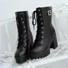 Talla grande 43 Talla Tacón Grueso Tacón Alto Botas Martin de PU Botas para Mujer AliExpress Cordones Botines Cortos Botas Martin Impermeable Plataforma Tacón Grueso Alto