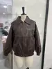 Chaqueta Retro de Encaje con Cordones de Cuero Sintético para Mujer, Otoño e Invierno Transfronteriza Europea y Americana, Abrigo de PU Informal de Moda con Solapa Chal