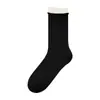 Calcetines Grises Estilo Coreano Japonés con Bordes Enrollados, Calcetas Holgadas, Calcetas Estilo Miu Combinadas con Zapatos Birkenstock, Calcetas de Media Pantorrilla, Calcetines Largos con Bloques de Color, Tendencia Ins