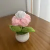 Adornos de planta en maceta de césped de rosa terminados transfronterizos, ramo tejido a mano, adornos pequeños terminados para sala de estar, planta en maceta tejida