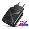 Carregador de celular rápido LED PD20W + QC3.0 4A, porta dupla, bitola EUA, bitola Europeia, bitola Britânica, cabeça de carregamento rápido