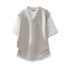 Camiseta Falsa de Dos Piezas de Manga Corta para Hombre, Camiseta Deportiva Casual de Verano para Adolescentes, Top Estilo Retro Americano Cleanfit, Moderno
