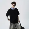 Verano 2026 Nuevo Estilo Universitario Retro Americano Patchwork Solapa Polo Camiseta de Manga Corta Holgada Casual Estilo Hong Kong