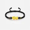 Pulsera de oro puro 999 con flor de durazno y cuentas de obsidiana negra, cordón negro tejido, suministro directo para transmisiones en vivo y venta al por mayor