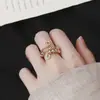 Anel Feminino com Design Único, Estilo Minimalista de Nicho, Cor Dourada, Anel Aberto Ajustável de Camada Dupla, Anel Anti-Estresse