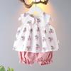 Conjunto de Verano Nuevo 2026 para Niñas, Conjunto de Verano con Cuello Estampado de Manzanas, Algodón Cómodo y Amigable con la Piel, Mono Envío Directo