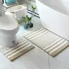 Felpudo para Baño Transfronterizo Simple Rayado Antideslizante Felpudo para Puerta Juego de Dos Piezas Alfombra para Baño Esterilla en Forma de U Resistente a la Suciedad Felpudo