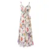 Atuendo para Vacaciones en la Playa: Vestido de Tirantes Floral con Volantes Dulce y Romántico Estilo Francés, Ajustado, Cuello en V, Largo para Verano