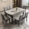 Juego de mesa de comedor y sillas de losa de roca brillante para casas pequeñas, madera maciza minimalista moderna, extensible y plegable, convertible en mesa redonda